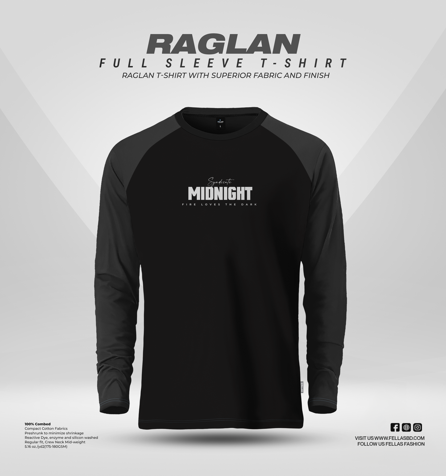 Men's Full Sleeve Raglan T-Shirt - Syndicate Midnight