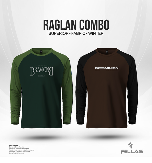 Men's Full Sleeve Raglan T-Shirt Combo (2 Pcs) - Bravion, Dominion