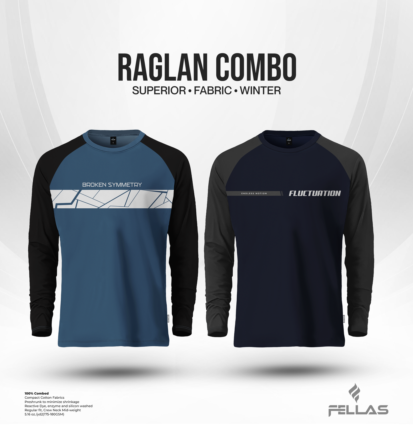 Men's Full Sleeve Raglan T-Shirt Combo (2 Pcs) - Broken Symmetry, Fluctuation