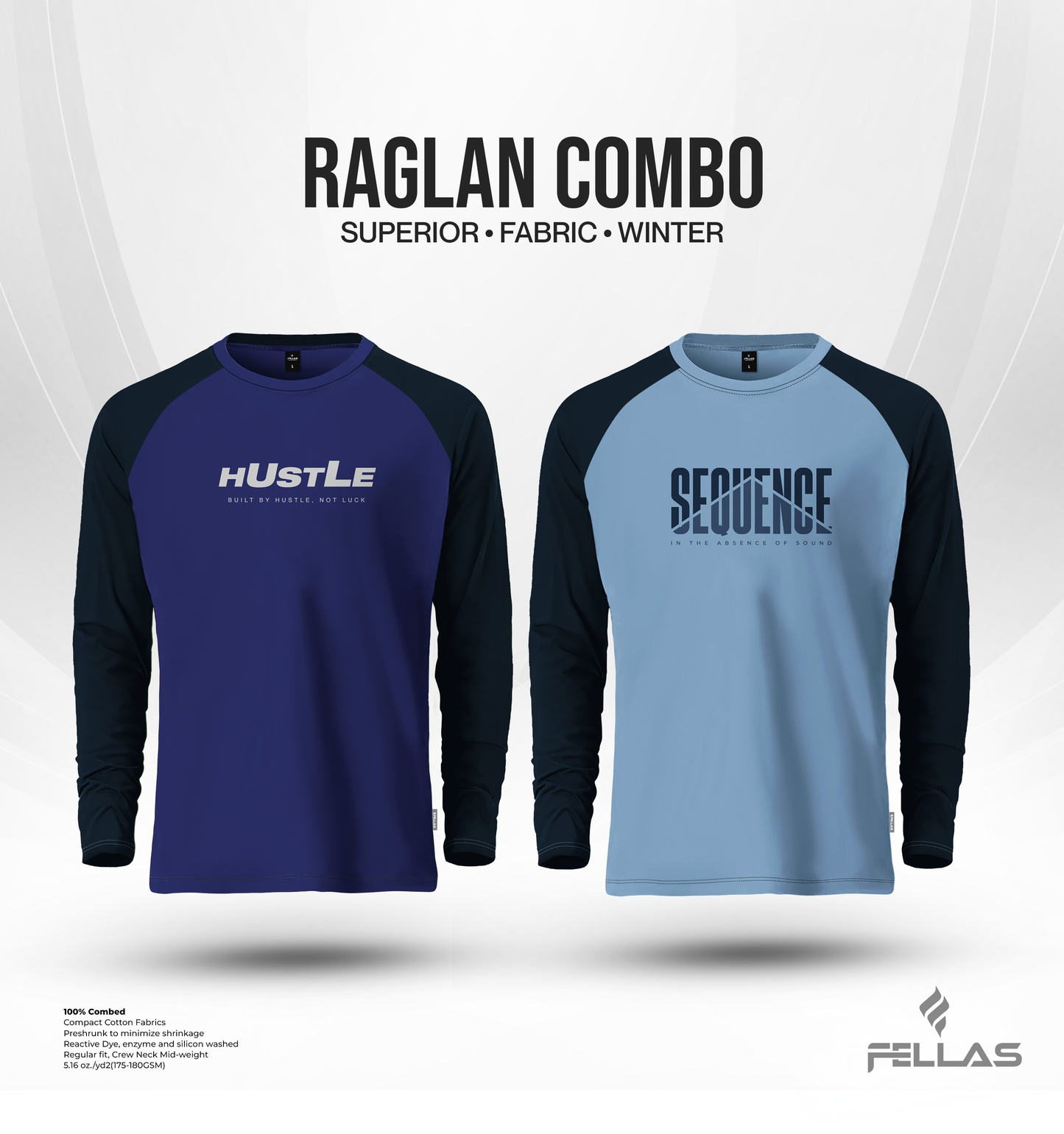 Men's Full Sleeve Raglan T-Shirt Combo (2 pcs) - Hustle, Sequence