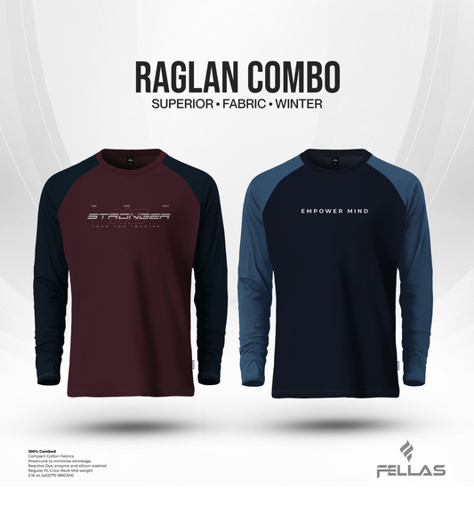 Men's Full Sleeve Raglan T-Shirt Combo (2 pcs) - Stronger, Empower mind