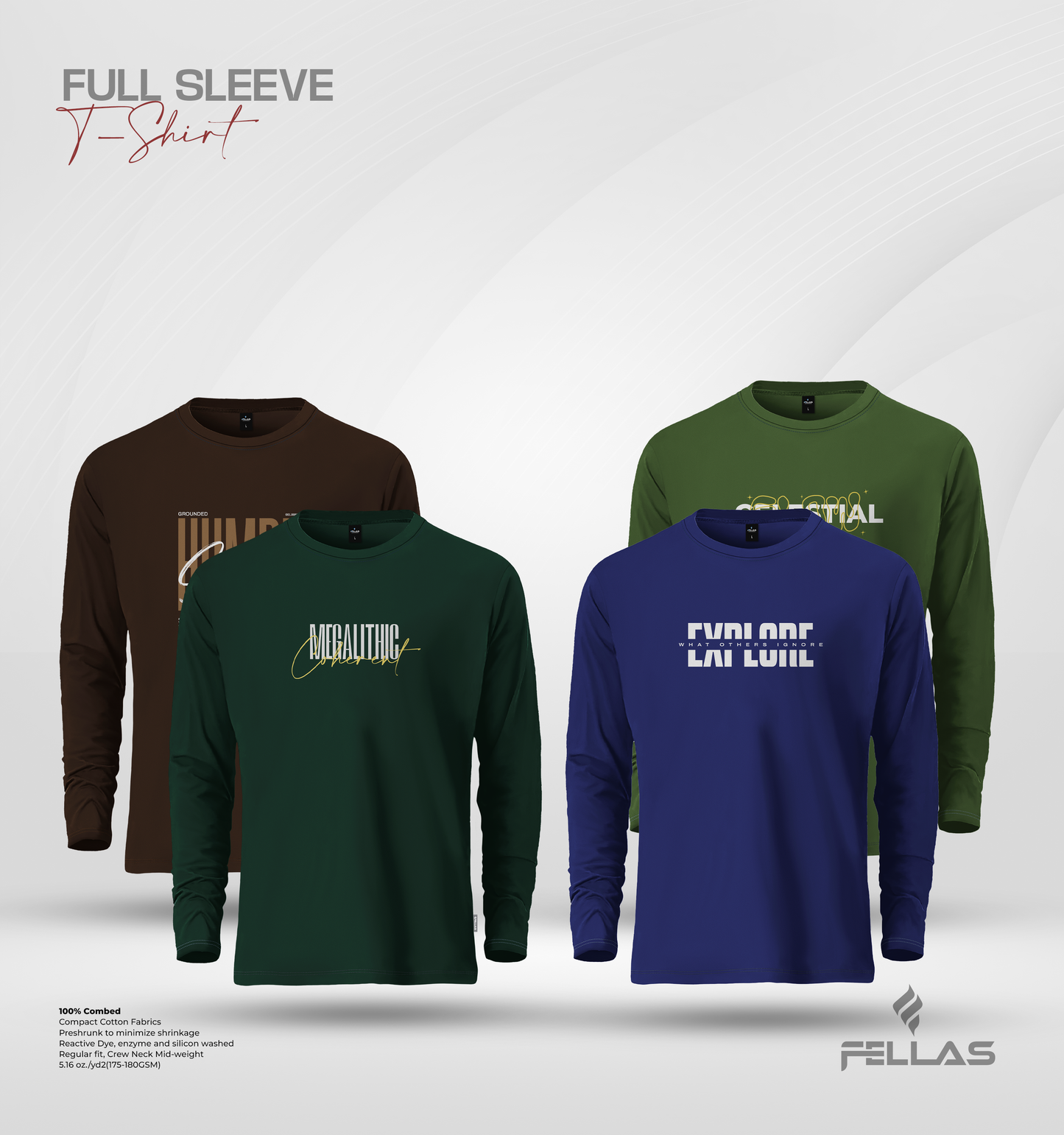 Men's Premium Full Sleeve T-Shirt Combo (4 Pcs)- Humble Savior, Megalithic, Explore, Celestial Glow