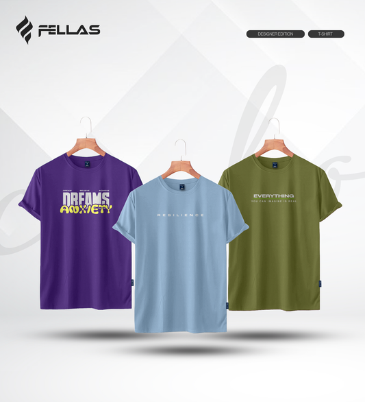 Men's Premium Half Sleeve T-Shirt (3 Combo) - Dreams Anxiety, Resilience, Everything