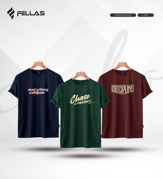 Men's Premium Half Sleeve T-Shirt (3 Combo) - Everything Collapse, Chase, Discipline