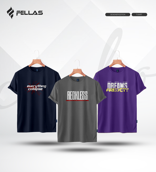 Men's Premium Half Sleeve T-Shirt (3 Combo) - Everything Collapse, Reckless, Dreams Anxiety