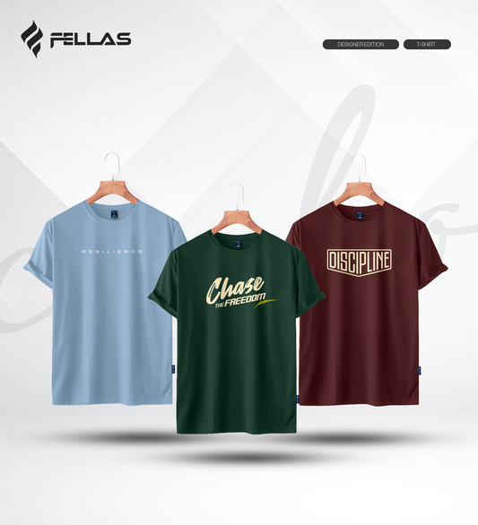Men's Premium Half Sleeve T-Shirt (3 Combo) - Resilience, Chase, Discipline
