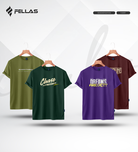 Men's Premium Half Sleeve T-Shirt (4 Combo) - Everything, Chase, Dreams Anxiety, Discipline