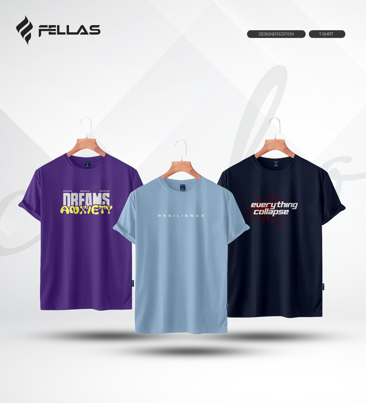 Men's Premium Half Sleeve T-Shirt (3 Combo) - Dreams Anxiety, Resilience, Everything Collapse