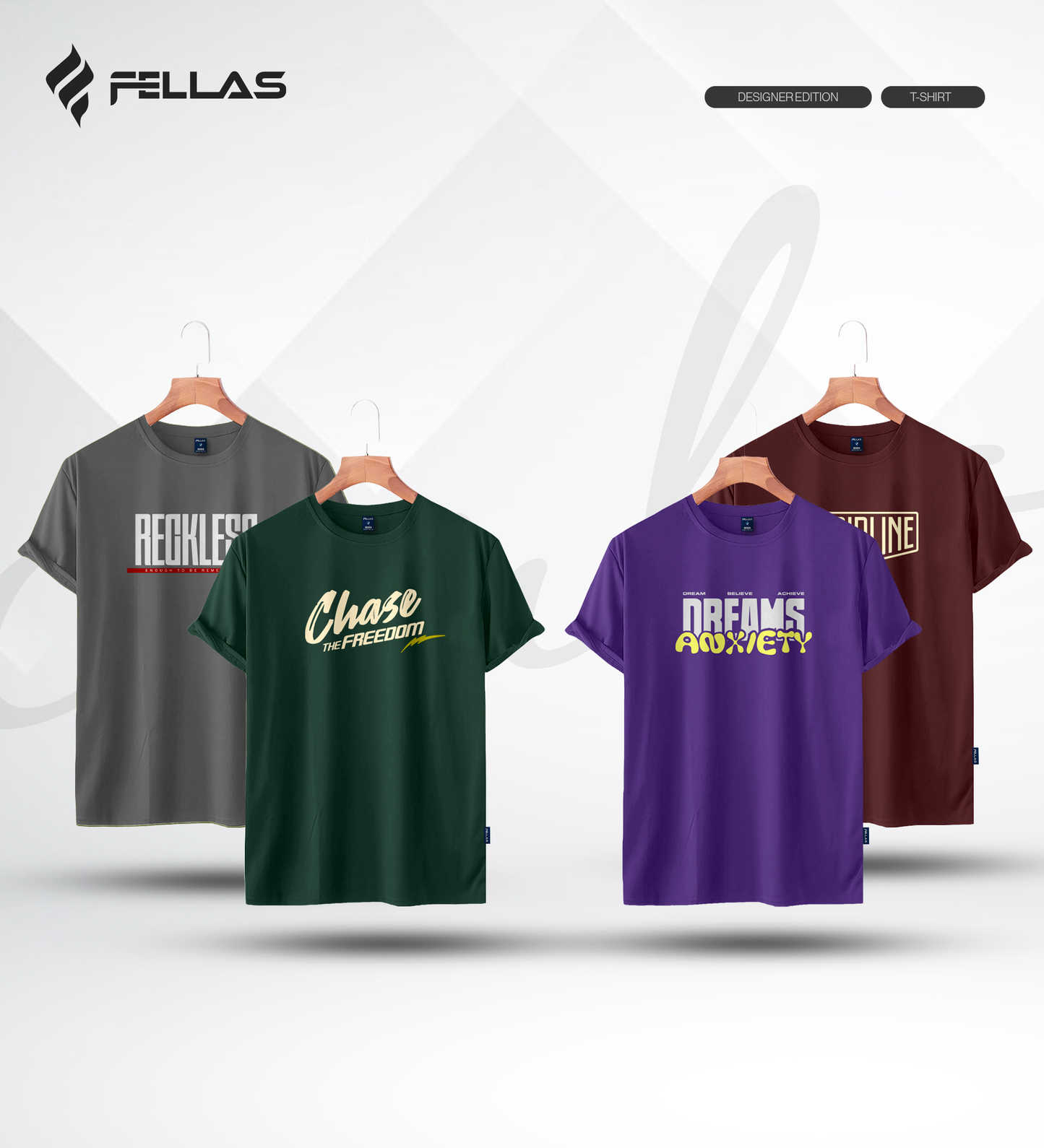 Men's Premium Half Sleeve T-Shirt (4 Combo) -Reckless, Chase, Dreams Anxiety, Discipline