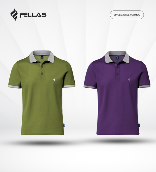 Men's Single Jersey Cotton Polo (2 combo)- Olive Drab, Royal Purple