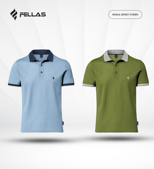 Men's Single Jersey Cotton Polo (2 combo)- Powder Blue, Olive Drab