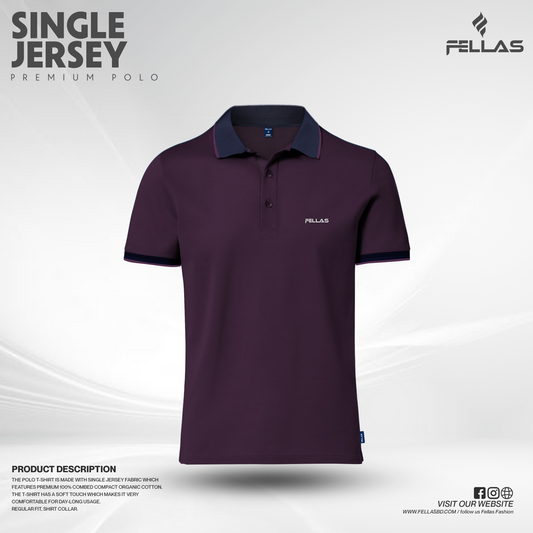 Premium Single Jersey Cotton Polo T-Shirt  - Purple