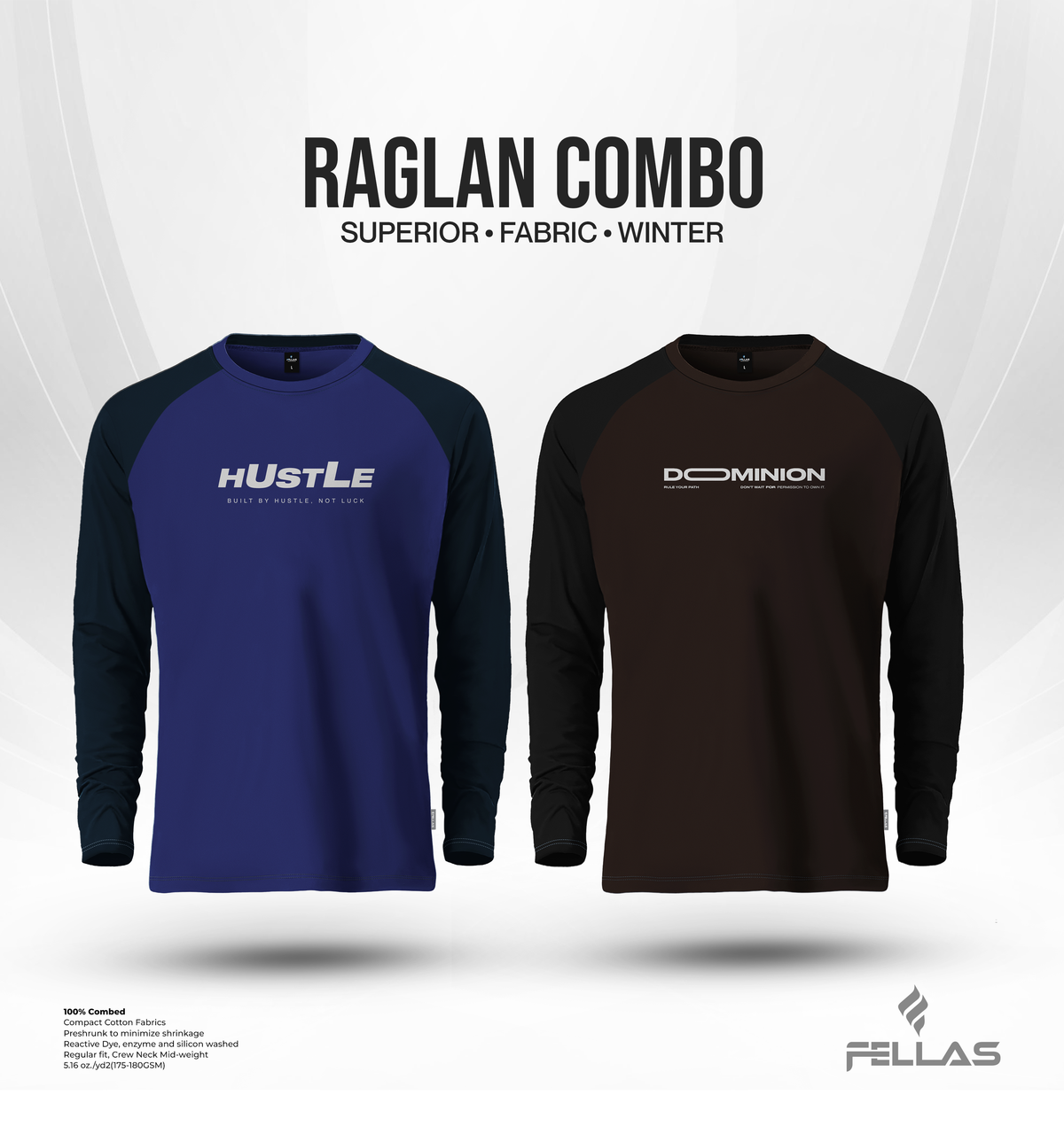 Men's Full Sleeve Raglan T-Shirt Combo (2 Pcs) - Hustle, Dominion