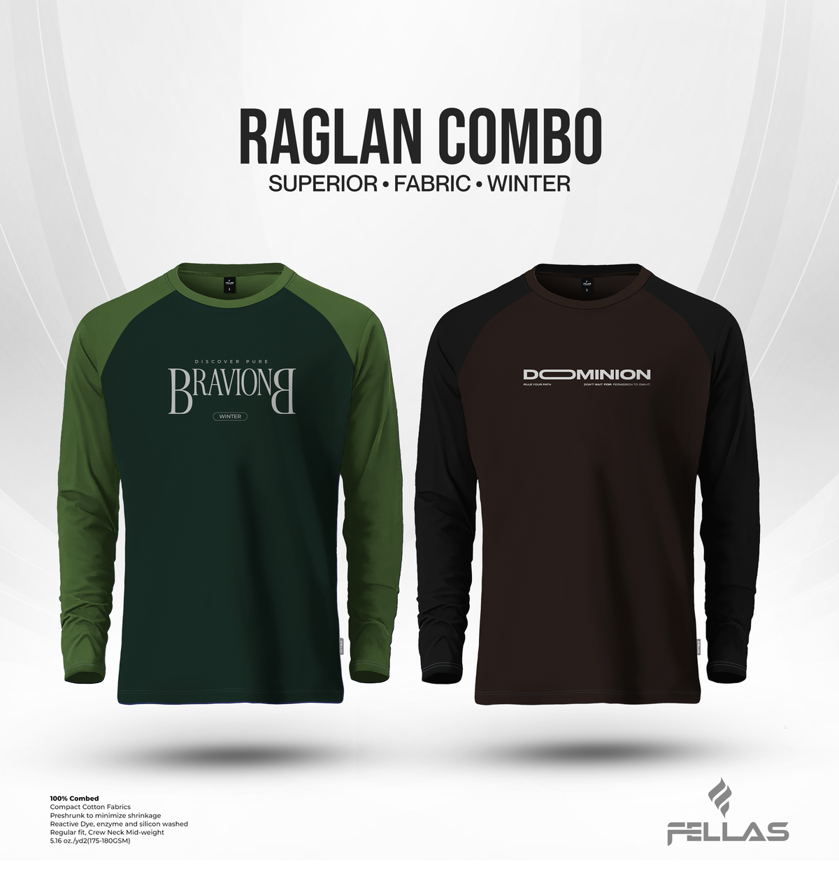 Men's Full Sleeve Raglan T-Shirt Combo (2 Pcs) - Bravion, Dominion