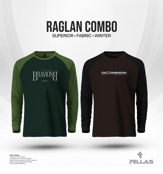 Men's Full Sleeve Raglan T-Shirt Combo (2 Pcs) - Bravion, Dominion