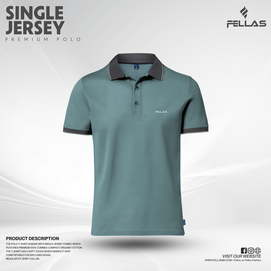 Premium Single Jersey Cotton Polo T-Shirt - Sea Green