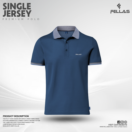 Premium Single Jersey Cotton Polo T-Shirt - Turkish Blue