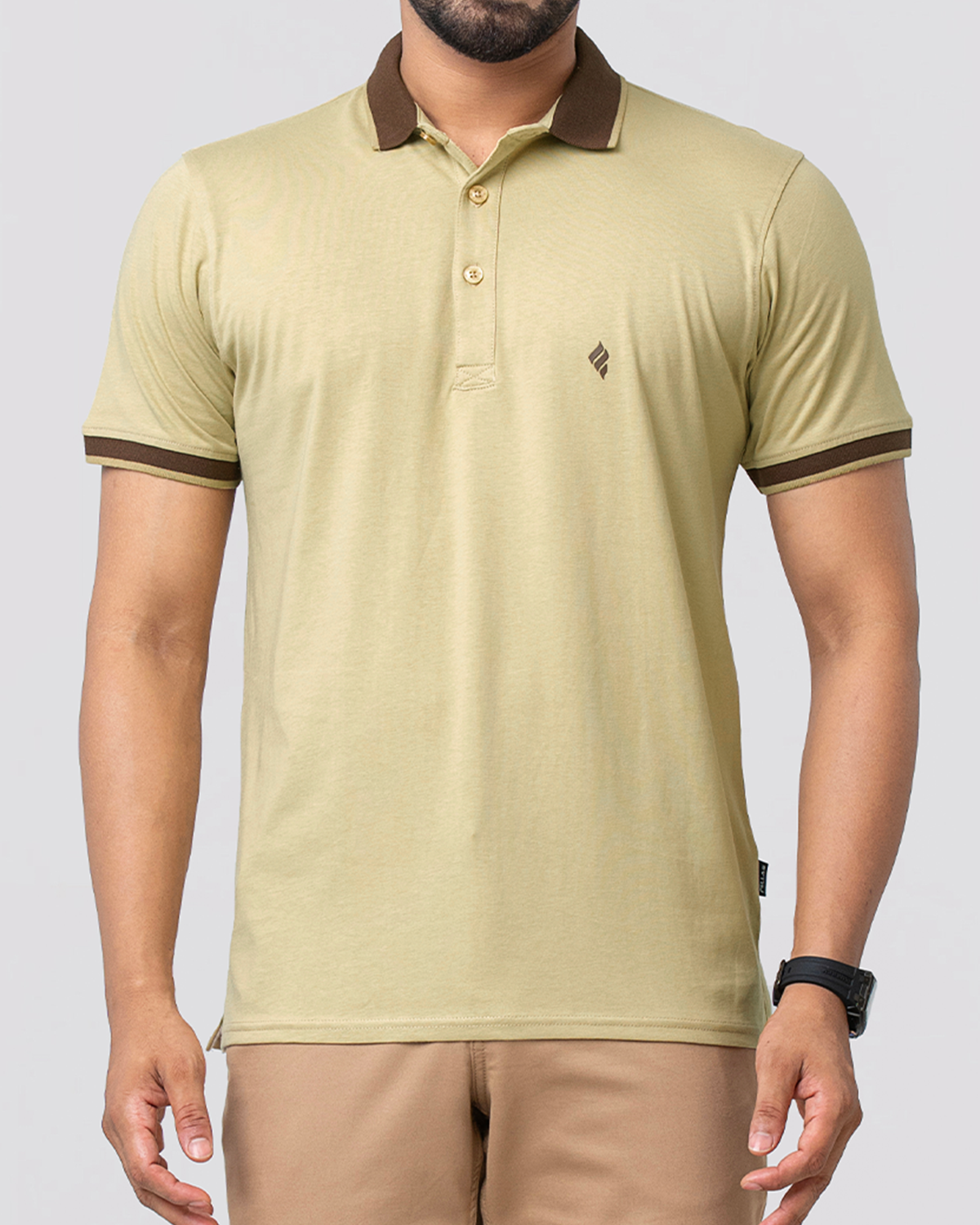 Men's Single Jersey Cotton Polo - Taos Taupe Yellow