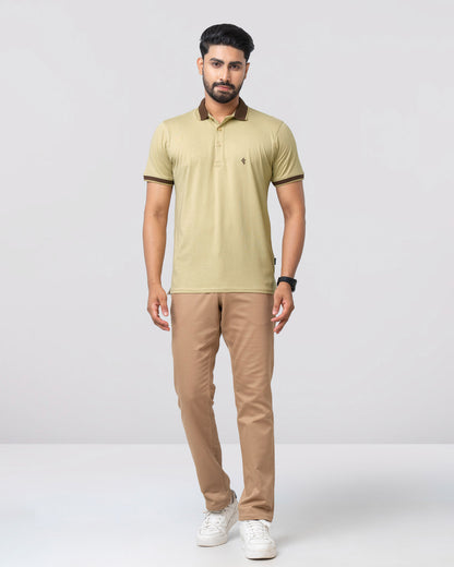 Men's Single Jersey Cotton Polo - Taos Taupe Yellow