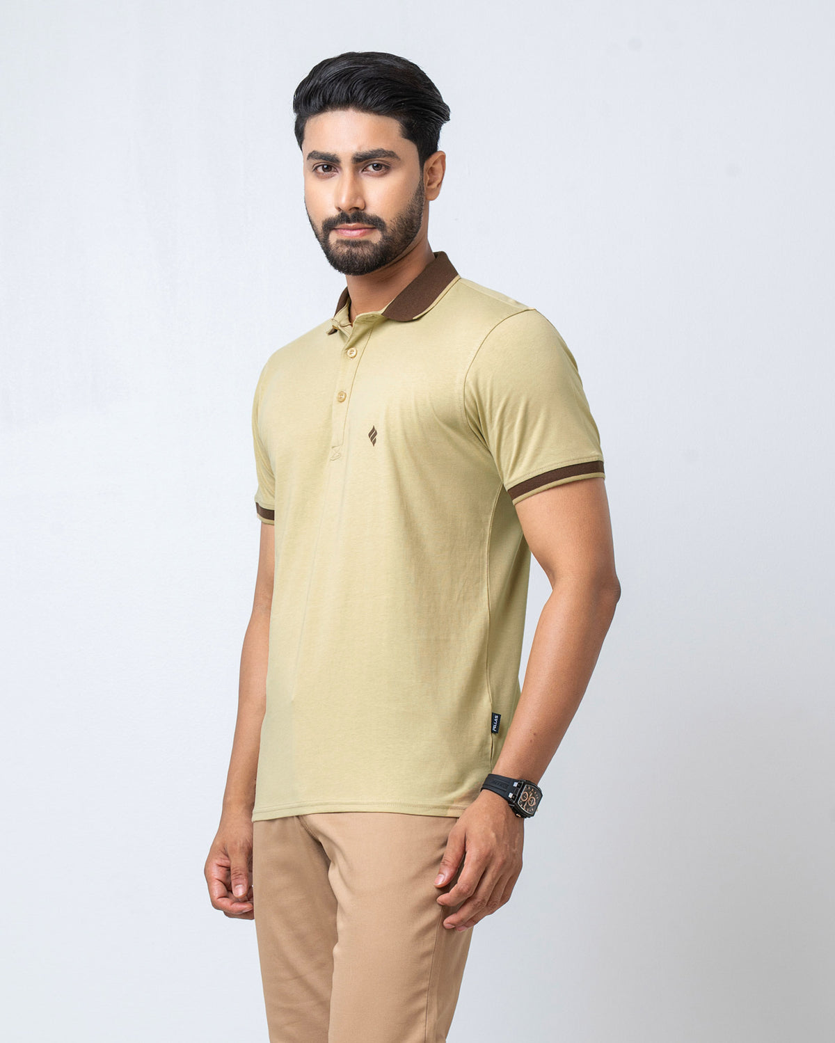 Men's Single Jersey Cotton Polo - Taos Taupe Yellow