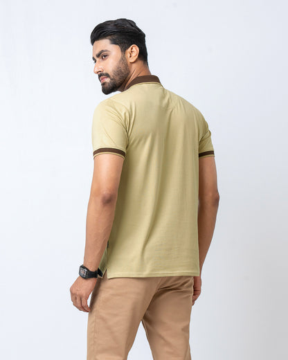 Men's Single Jersey Cotton Polo - Taos Taupe Yellow