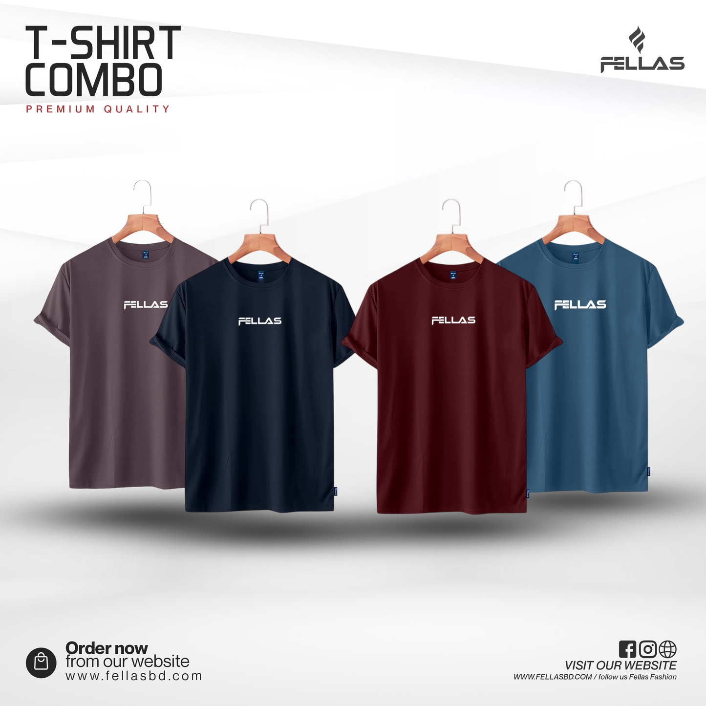 Fellas Men's Premium Logo T-Shirt Combo  (4 Pcs)-Light Purple,Navy,Maroon,Patroll