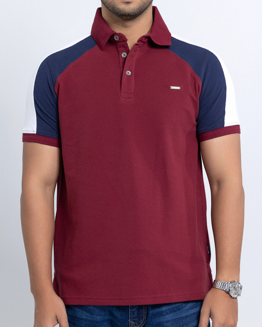 Men’s Double PK Cut & Sew Cotton Polo - Royal Wine