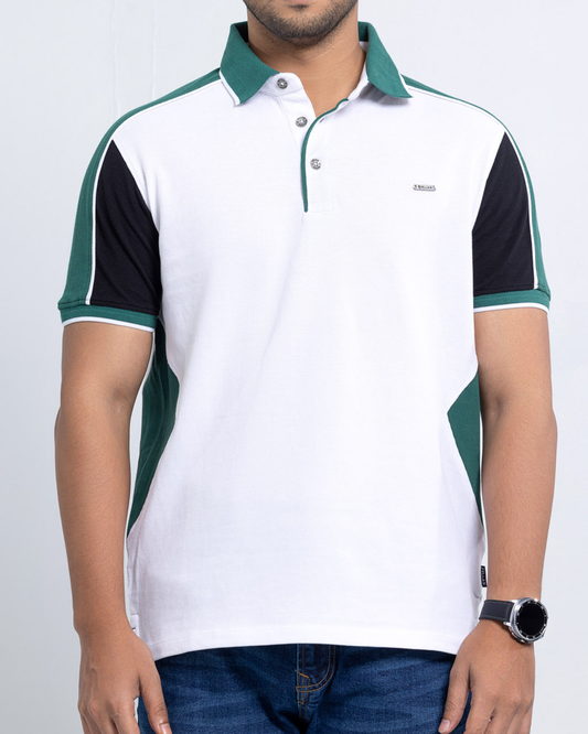 Men’s Double PK Cut & Sew Cotton Polo - Glacier Green