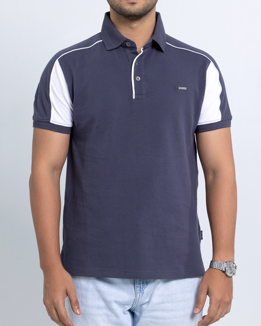 Men’s Double PK Cut & Sew Cotton Polo - Graphite Edge
