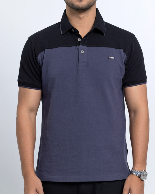 Men’s Double PK Cut & Sew Cotton Polo - Graphite Horizon