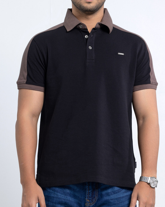 Men’s Double PK Cut & Sew Cotton Polo - Coffee Black