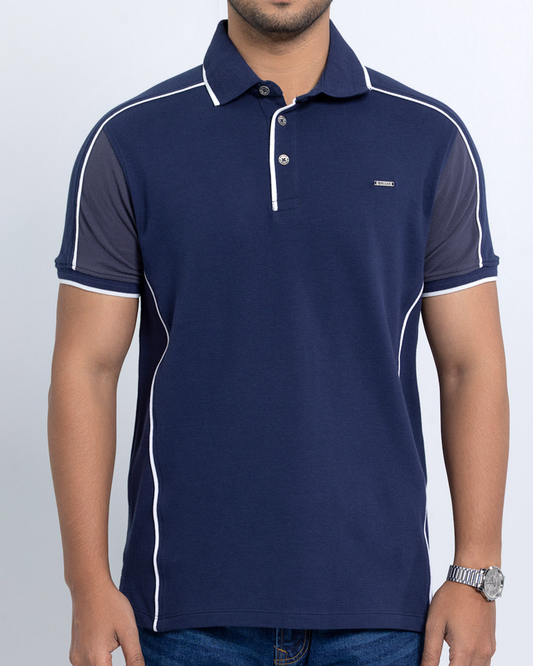Men’s Double PK Cut & Sew Cotton Polo - Midnight Navy