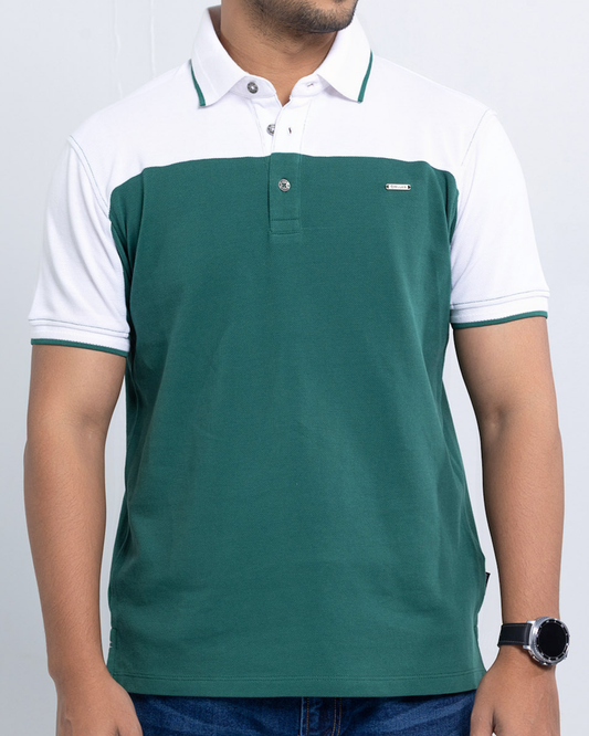 Men’s Double PK Cut & Sew Cotton Polo - Green Chest
