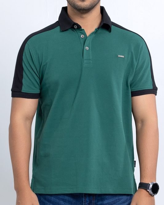 Men’s Double PK Cut & Sew Cotton Polo - Green Force