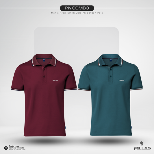 Men’s Premium Double PK Cotton Polo Combo (2 Pcs) -Maroon & Green