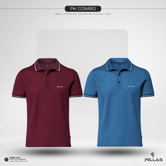 Men’s Premium Double PK Cotton Polo Combo (2 Pcs) - Maroon & Sky Blue