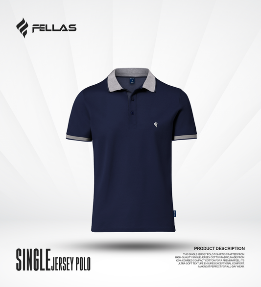 Men's Single Jersey Cotton Polo - Navy