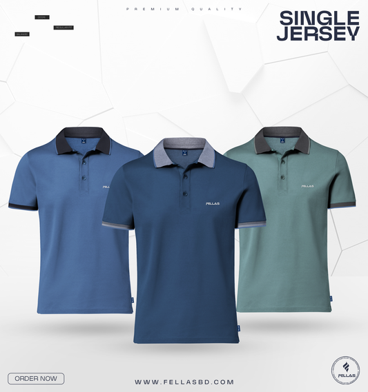 Premium Single Jersey Cotton Polo T-Shirt Combo (3 Pcs) - Patrol, Turkish Blue & Sea Green