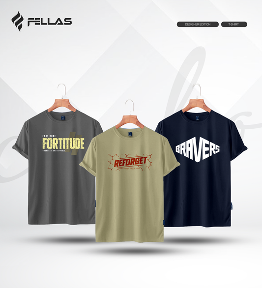 Men's Premium Half Sleeve T-Shirt (3 Combo) - Fortitude, Reforget, Bravers