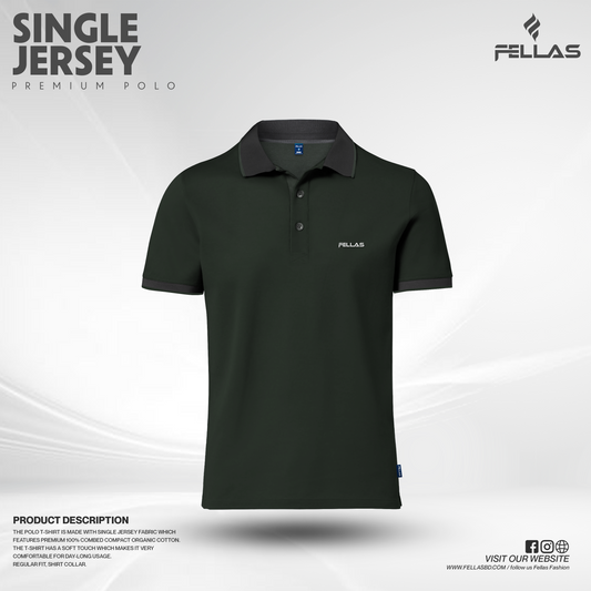 Premium Single Jersey Cotton Polo T-Shirt  - Olive