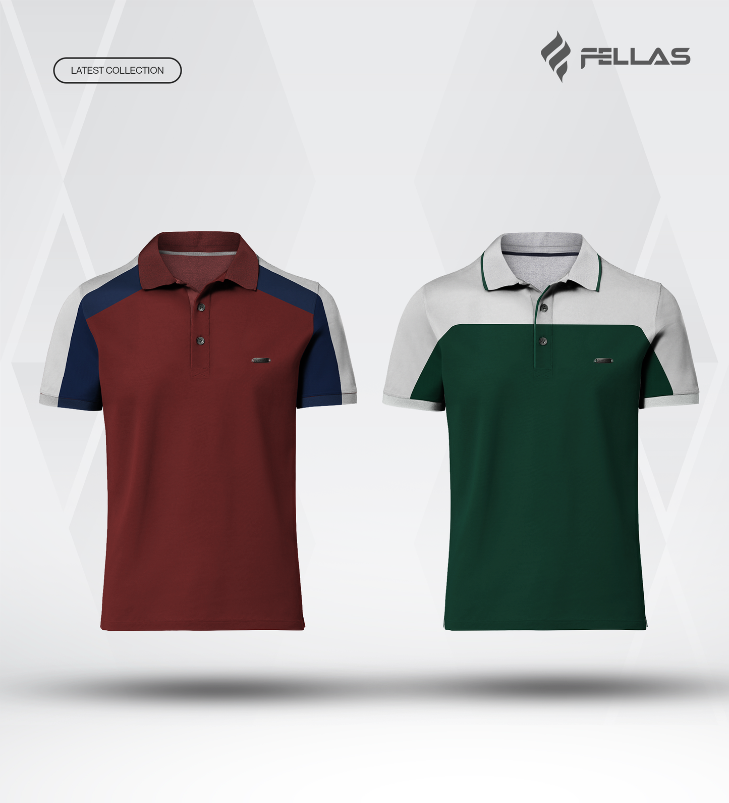 Men’s Double PK Cut & Sew Cotton Polo Combo (2 Pcs) - Royal Wine, Green Chest
