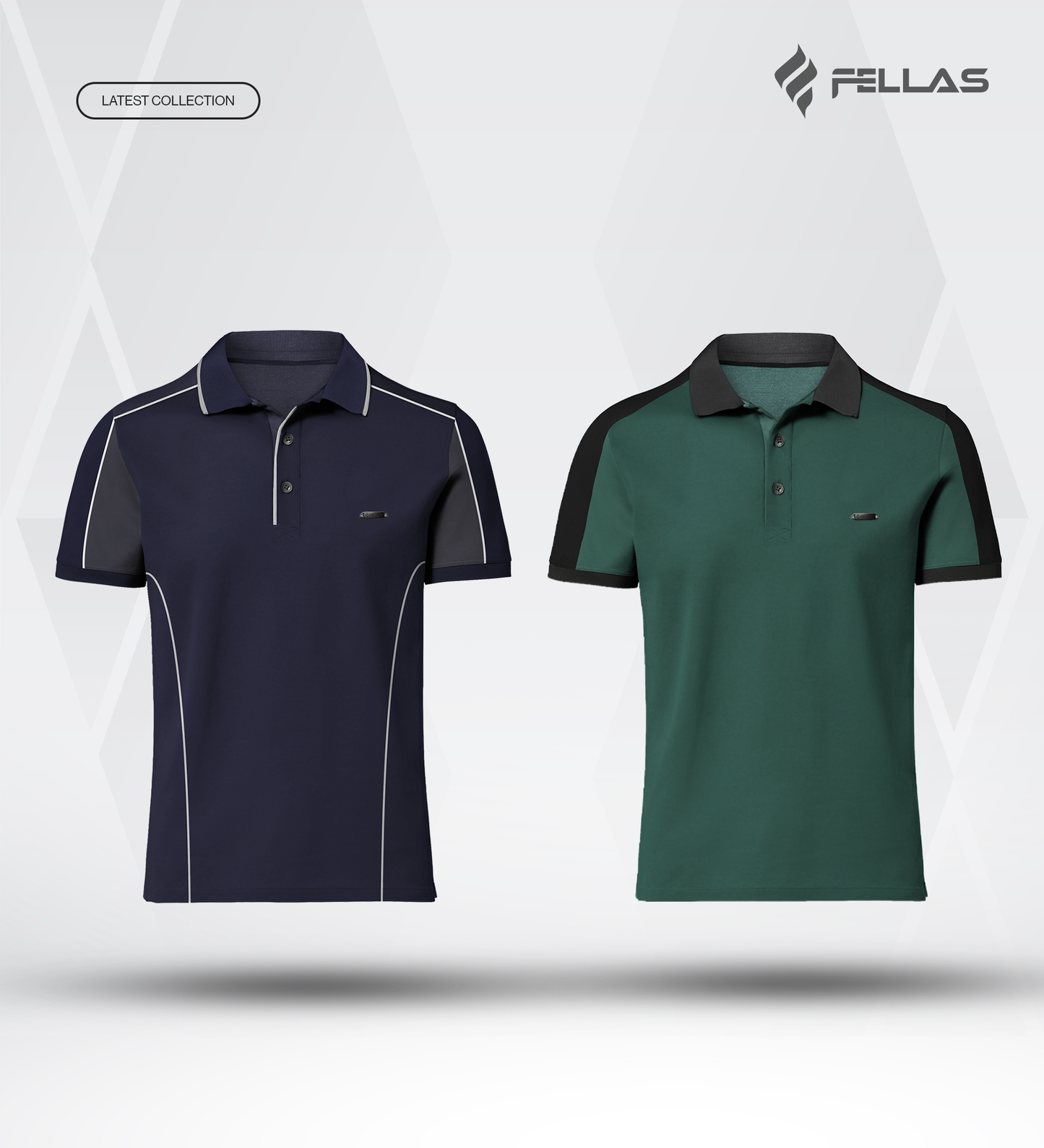 Men’s Double PK Cut & Sew Cotton Polo Combo (2 Pcs) - Midnight Navy, Green Force