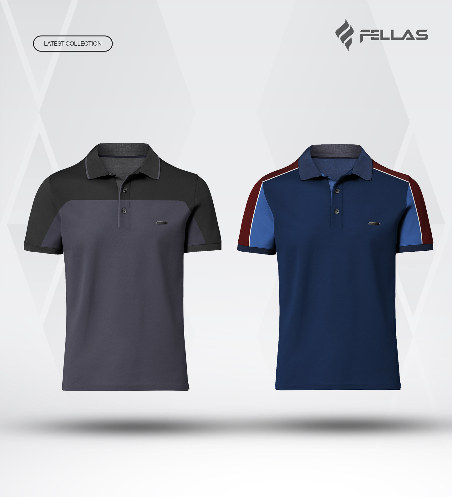 Men’s Double PK Cut & Sew Cotton Polo Combo (2 Pcs) - Graphite Horizon, Victory Blue