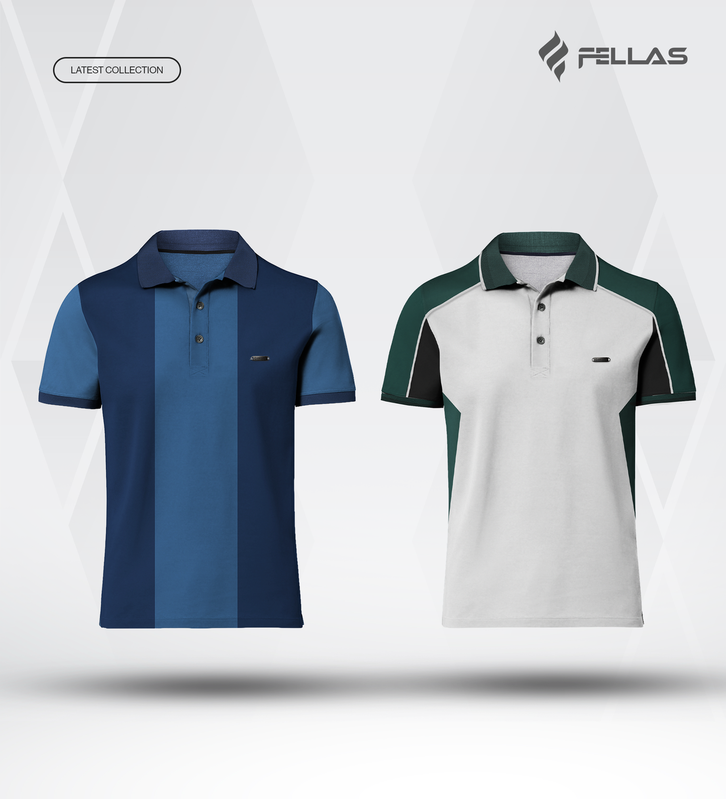 Men’s Double PK Cut & Sew Cotton Polo Combo (2 Pcs) - Ocean Stripe, Glacier Green