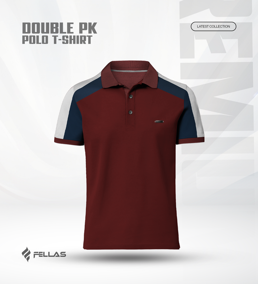 Men’s Double PK Cut & Sew Cotton Polo - Royal Wine
