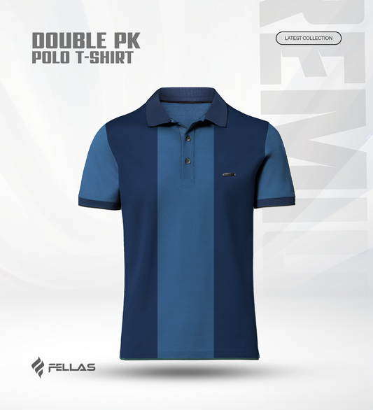 Men’s Double PK Cut & Sew Cotton Polo - Ocean Stripe