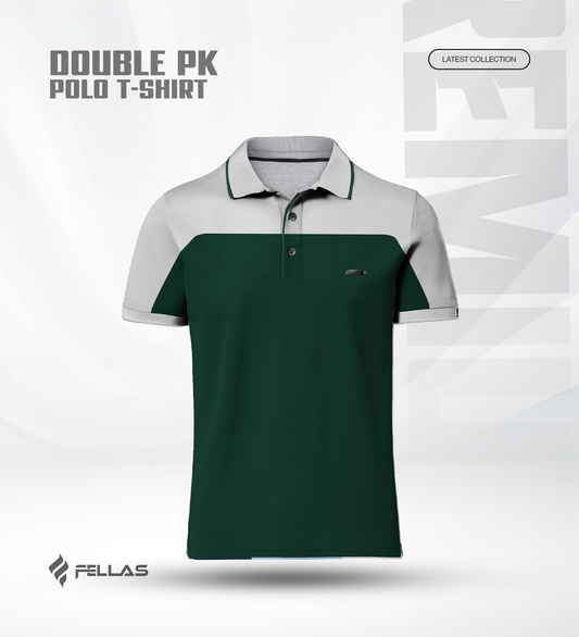 Men’s Double PK Cut & Sew Cotton Polo - Green Chest