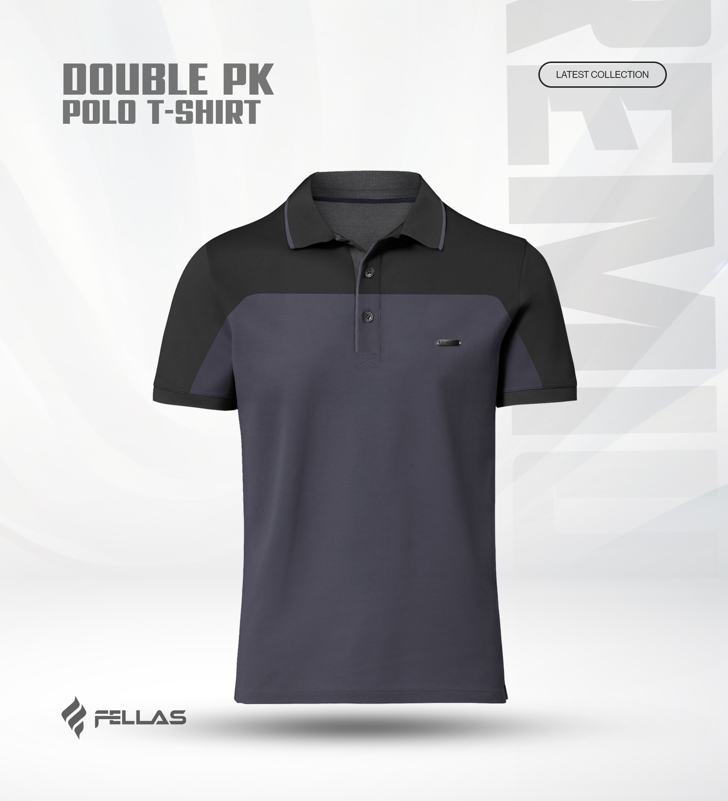 Men’s Double PK Cut & Sew Cotton Polo - Graphite Horizon