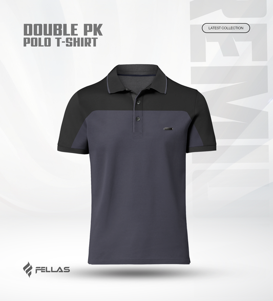Men’s Double PK Cut & Sew Cotton Polo - Graphite Horizon
