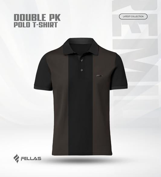 Men’s Double PK Cut & Sew Cotton Polo - Brown Stripe